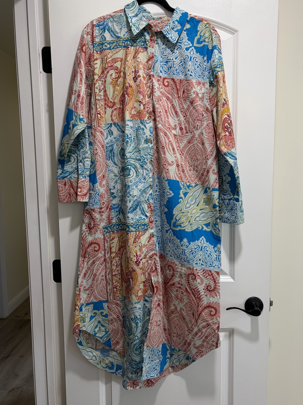 The Soren Patchwork Paisley Mix Cotton Midi Shirt Dress.